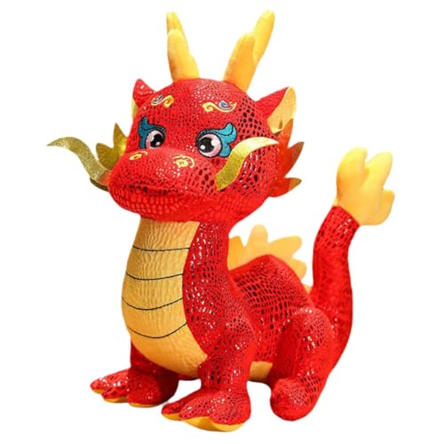 Abaodam realistisches Drachenplüschtier Chinese New Year chinesisch neujahr Dragon Stofftier neujahrsdekoration Tierplüsch puppenaugen Neujahrsgeschenk Drachen-Sternzeichen- rot von Abaodam