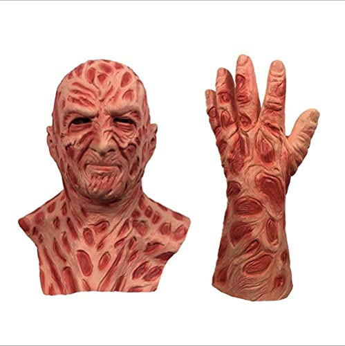 Halloween-Kostüm, Fre_ddy Krue_ger Vinyl-Maske, Nightmare on Elm Street Kostüm, gruselige Rollenspiel-Maske, Einheitsgröße (Maske mit 1 Handschuh) von Abbcoert