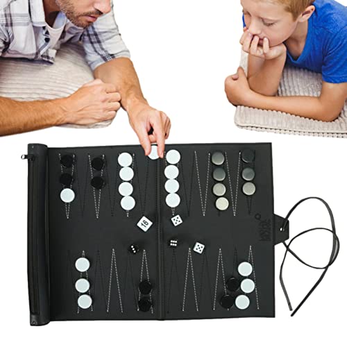 Abbto 5-teiliges Schach- und Backgammon-Spiel | Tragbares Reise-Brettspiel-Set für Erwachsene und Kinder | klassisches Schachbrett aus PU-Leder, faltbar, leicht von Abbto