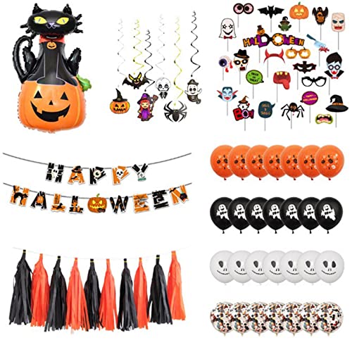 Abbto Halloween-Ballon-Set – Halloween-Banner-Set | Party-Latexballons und Foto-Requisiten mit Quaste für Halloween-Party-Dekorationszubehör von Abbto