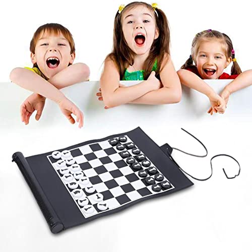 Reise-Schachspiel,Leder leichte rollbare Schachspielsets mit Aufbewahrungsfächern für Schachfiguren | Faltbares Schachspiel Lernspielzeug Partyspielzeug für Kinder und Erwachsene Abbto von Abbto