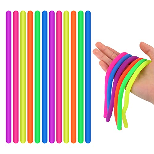 Abeillo 12 Stück Sensorisch Dehnbar Schnur, 24cm Bunte Sensorische Fidget Stretch Spielzeug, Fidget Toys Set, Spielzeug Stress Relief Zappeln für ADD, ADHS, Autismus (6 Farben) von Abeillo