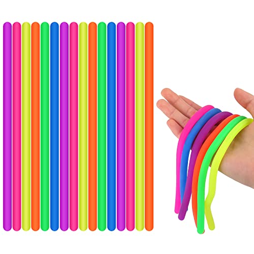 16 Stück Bunte Dehnbare Saiten, 24 cm Sensorische Dehnbar Schnur Fidget Toys Stretch Spielzeug Set, Spielzeug Stress Relief Zappeln für ADD, ADHS, Autismus (6 Farben) von Abeillo