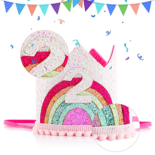 Geburtstagskrone,2 Jahr Geburtstagskrone Baby Prinzessin Mädchen ersten Geburtstag Krone,Einstellbare Geburtstag Hut,Baby Krone für Baby ersten Geburtstag Party Kinder Partyhüte Deko (Rainbow) von Abeillo