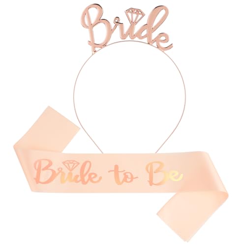 2 Stück Bride to Be Schärpe und Stirnband,JGA Accessoires Set für Bride to Be,Braut Schärpe Rosegold/Weiß Stirnband Tiaras,Junggesellenabschied Frauen JGA Deko,Bachelorette Party Zubehör(Rosengold) von Abeillo