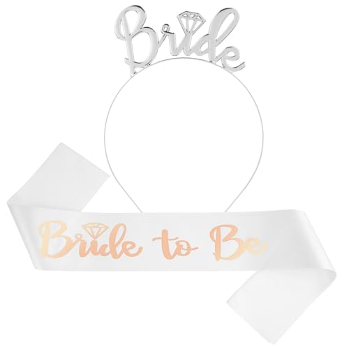 2 Stück Bride to Be Schärpe und Stirnband,JGA Accessoires Set für Bride to Be,Braut Schärpe Rosegold/Weiß Stirnband Tiaras,Junggesellenabschied Frauen JGA Deko,Bachelorette Party Zubehör(Weiß) von Abeillo