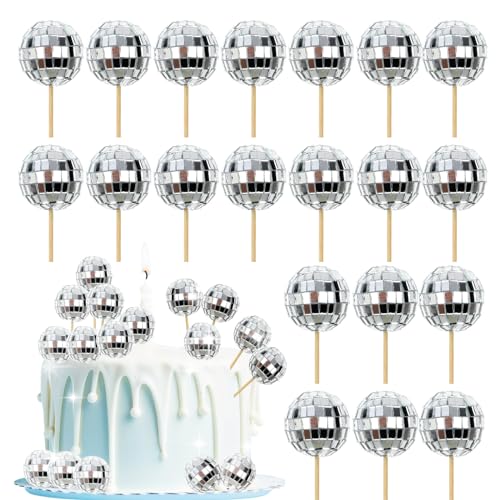 Abeillo 20 Stück Discokugel Kuchen Toppers 2.7cm Discokugel Tortendeko Spiegelkugel 1970S Disco Ball Cupcake Dekorationen für Geburtstags Disco Thema 70er Party Zubehör(Silber) von Abeillo