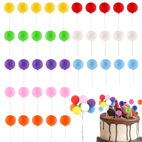 40 Stück Tortendeko Kugeln Cake Topper,Bunte Ballon Cake Toppers,Mini-Ballons Tortenaufleger,Kuchen Deko Geburtstag für Geburtstag Hochzeit Party Zubehör von Abeillo