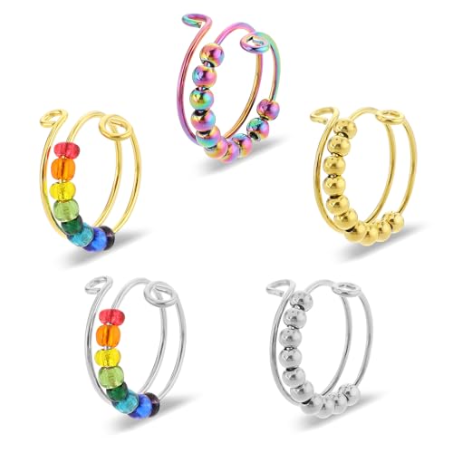 5 Stück Anti Stress Ring Set,Verstellbare Anxiety Ring,Effizient Linderung von Ängsten und Antistress Ringe,Bunte Angst Spinning Ring mit Perlen,für Mädchen und Frauen Stress Relief Ängstlichkeit von Abeillo