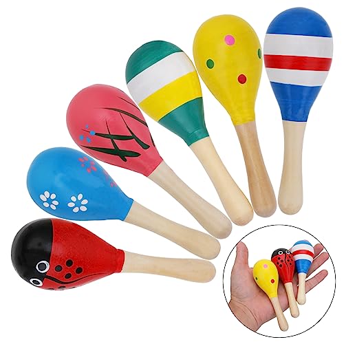 6 Stück Mini Holz Maracas Naturholz Maracas Klapper aus Holz, farbig Handbemalt Hölzerne Maracas für musikalischen Spaß, Geburtstagsfeiern, Karneval,Strandparty von Abeillo