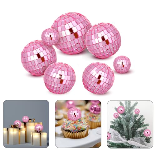 Disco Spiegel Ball 7 Stück 2,3/3/4/5 cm Spiegelkugel Discokugel Kuchen Toppers Rosa Discokugel Weihnachtsbaum, Spiegelkugel zum Aufhängen, Disco Ball Dekoration für 70er Jahre Disco Party von Abeillo