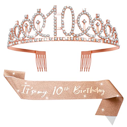 Abeillo 10. Geburtstag Krone Mädchen, Geburtstag Krone Schärpe, Mädchen Schärpe & Strass Tiara Kit, Geburtstag Party Deko, Birthday Krone für Geburtstag Geschenk Partyzubehör Prinzessin Party von Abeillo