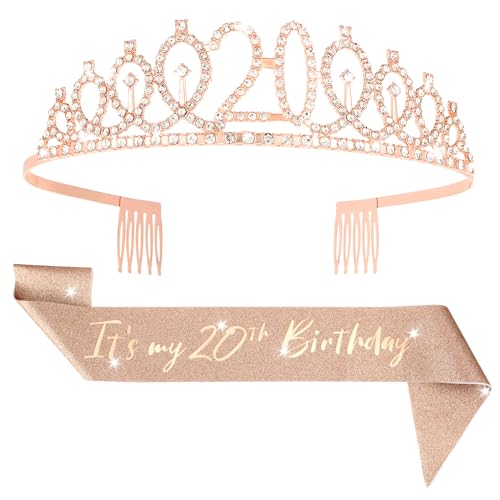 Abeillo 20. Geburtstag Krone Mädchen, Geburtstag Krone Schärpe, Mädchen Schärpe & Strass Tiara Kit, Geburtstag Party Deko, Birthday Krone für Geburtstag Geschenk Partyzubehör Prinzessin Party von Abeillo