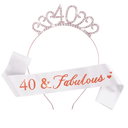 Abeillo 40 Geburtstag Schärpe und Tiara, 40. Geburtstag Schärpe Strass Krone für Frauen, 40 Geburtstag Deko Zum Geburtstag Partyzubehör von Abeillo