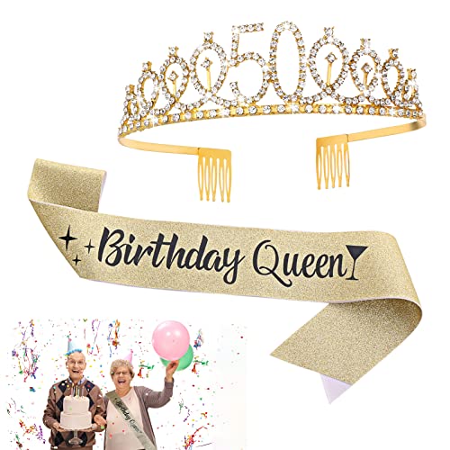 Abeillo 50. Geburtstag Krone und Schärpe, 50. Geburtstag Tiara Birthday Queen Schärpe, 50 Geburtstag Deko für 50. Geburtstag Frauen Geschenk von Abeillo