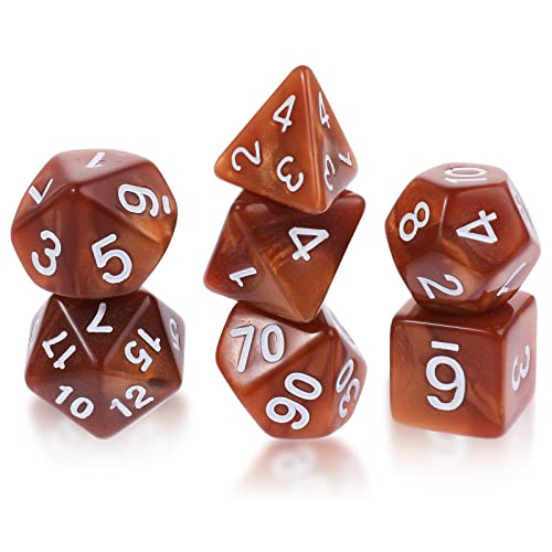 Abeillo 7 Stück DND Würfel Set für Dungeon und Dragons, Polyedrische Würfel RPG Rollenspiele Tischspiele D&D D20 D12 D10 D8 D6 D4 (Bronze Gold) von Abeillo