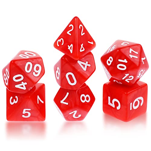 Abeillo 7 Stück DND Würfel Set für Dungeon und Dragons, Perlrot Polyedrische Würfel RPG Rollenspiele Tischspiele D&D D20 D12 D10 D8 D6 D4 von Abeillo