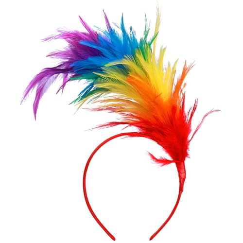 Abeillo Bunt Feder Haarschmuck,Karneval Regenbogen Kopfschmuck,1920er Rainbow Federstirnband,Charming Regenbogen Feder Haarreif,für Karneval Halloween Cosplay Kostüm Accessoires von Abeillo