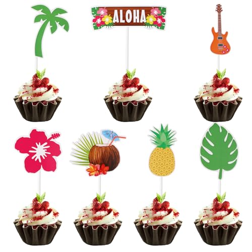 Abeillo 28 Stück Beach Party Deko Cupcake Topper, Hawaii party deko Strand Torten Dekoration, Cupcake Deko, Kuchendekoration Sommer Strand Kuchen Topper, Hawaiisch Thema Geburtstag Hochzeit von Abeillo