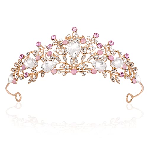 Abeillo Prinzessin Tiaras für Mädchen, Strass Kristall Tiara Prinzessin Krone, Rosa Tiara Stirnband Cosplay Haarschmuck Geburtstag Party Geschenke für Frauen und Mädchen Kostümparty von Abeillo