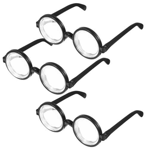 Abeillo Runde Brille, schwarz, dicke lustige Brillen, Kunststoffbrillen, Kostüm-Zubehör für Halloween, Party, Cosplay, Zauberer, Partyzubehör, 3 Stück von Abeillo