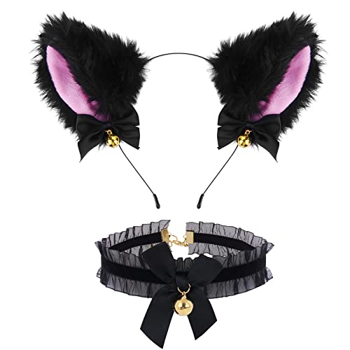 Cat Ears Stirnband, Katzenohren Haarreif, Kawaii Katzenohren Haarschmuck Die Glockenkette, Party Kostüme für Kinder Erwachsene von Abeillo