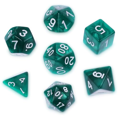 Polyedrische Würfel Set, Abeillo 7 Stück DND Dice, DND Würfel Set für Dungeon und Dragons, Spielwürfel RPG Rollenspiele Tischspiele D&D D20 D12 D10 D8 D6 D4 (Dunkelgrün) von Abeillo