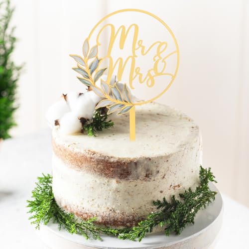 Tortendeko Goldene Hochzeit, Mr & Mrs Cake Topper Gold Hochzeitstorte Topper, Acryl Braut und Bräutigam Party Kuchen Dekorationen für Brautparty, Hochzeitsfeier, Jubiläum Verlobung Antrag von Abeillo