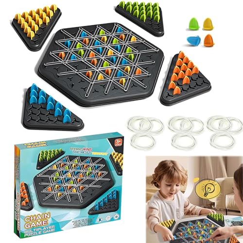 Abiemuce Triggle Spiel Gummibänder, Triggle Spiel, Kettendreieck Schachspiel für den Familienspieleabend, Ketten Dreieck Spiel für Kinder und Erwachsene, Spiel mit Gummibändern Dreieck - 2–4 Spieler von Abiemuce