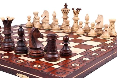 Abio Schachspiel AMBASADOR 55x55cm Holz Schachbrett Hochwertig Klappbare Brettspiele Schach Spiel Reisespiele Set Spiele für Erwachsene Chess Board AMBASADOR 128 von Abio