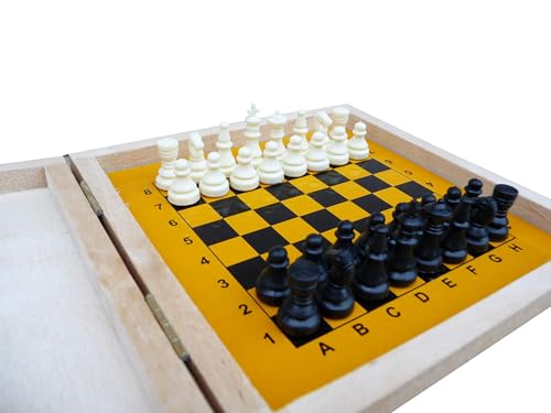 Abio Schachspiel MAGNETISCH KLEIN 13,5x13,5cm Holz Schachbrett Hochwertig Klappbare Brettspiele Schach Spiel Reisespiele Set Spiele für Erwachsene Chess Board MAGNETISCH KLEIN 140MD von Abio