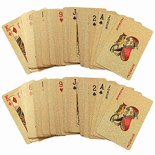 Abledance 2 Stücke 24 Karat Gold Spiel Karten Kunststoff Poker Spiel Deck Folie Poker Pack Karten wasserdichte Karte von Abledance