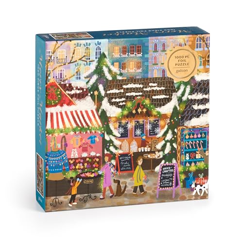 Galison 9780735383128 Merry Market – 1000-teiliges Folien-Joy-Laforme-Puzzle mit fröhlichen und festlichen Outdoor-Markt für die Feiertage mit Goldfolien-Akzenten von Galison