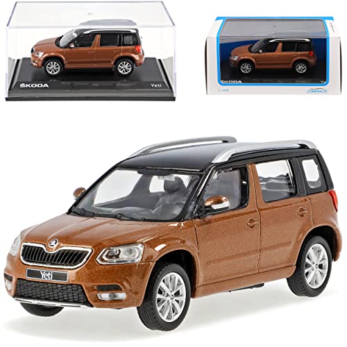 Abrex Skod. Yeti 5L Terracotta Braun mit Dach in Schwarz Modell 2009-2017 Version ab Facelift 2013 1/43 Modell Auto mit individiuellem Wunschkennzeichen von Abrex