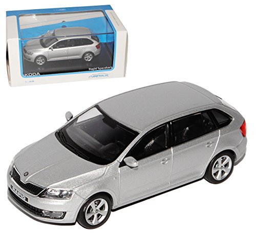 Abrex ?Koda Rapid Spaceback Kombi Silber Brilliant Metallic Ab 2013 NH 143AB030AB 1/43 Modell Auto mit individiuellem Wunschkennzeichen von Abrex