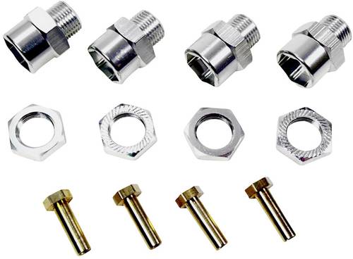 Absima Aluminium Felgenmitnehmer 12mm auf 17mm +15mm Verbreiterung 12mm 6-Kant Silber 1 Set von Absima