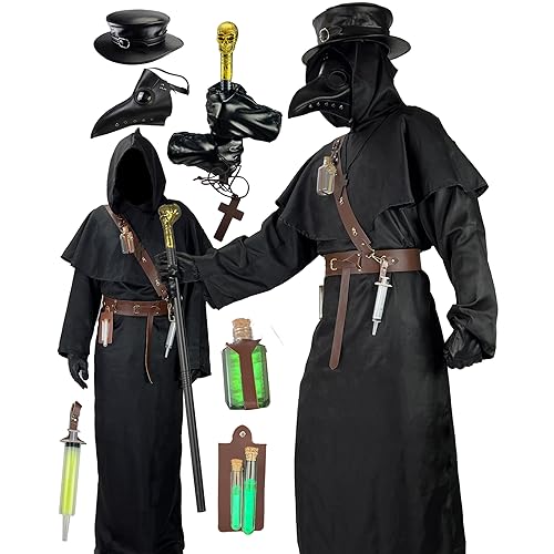 Absolute Vibe Pestarzt-Kostüm-Set, Halloween-Requisiten, Renaissance, Mittelalterlicher Mönch, Priester, Cosplay, Outfit, Maske, Hut, Robe, Stock (Braun, XXL) von Absolute Vibe