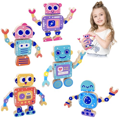 Absyrony Bauklötze Holz Montessori Spielzeug ab 3 Jahre, Roboter Holzspielzeug, Konstruktionsspielzeug mit Buttons, Motorikspielzeug Werkzeug Kinder, Holzspielzeug Geschenk für Jungen und Mädchen von Absyrony