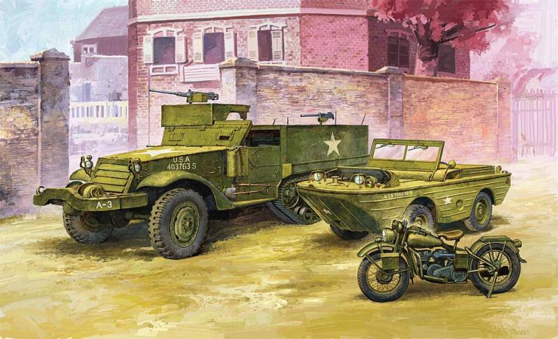 WWII Ground Vehicle Set-6 M3 Half Track & 1/4ton Amphibian Vehicle von Academy Plastic Model