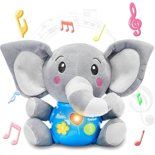 Acaino Plüschelefant mit Musik und Licht, Musikspiele für Kinder, sensorisches Spielzeug zur Entwicklung, Geschenk für Neugeborene 0-12 Monate (Elefant) von Acaino