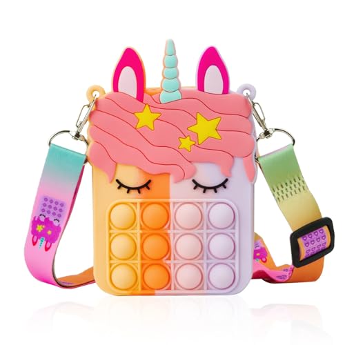 Accevo Kleine Pop Geldbörse, Einhorn Pop Geldbörse für Mädchen Junge und Frauen Pop Tasche mit Einhorn Pop Spielzeug, Umhängetasche Fidget Spielzeug Pop Fidget Rucksack Spielzeug für Angst von Accevo