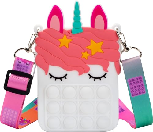 Accevo Weiß Pop Geldbeutel für Mädchen Kinder, Pop Fidget Spielzeug Geldbeutel Taschen, Fidget Geldbeutel, Mädchen Einhorn Geldbeutel Sensory Silikon Pop Fidget Rucksack Spielzeug Mädchen Handtasche von Accevo