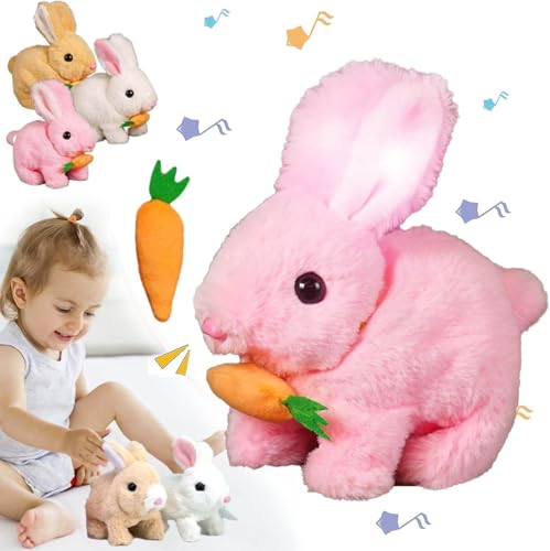 Accrue Bunby - My Realistic Bunny Toy, Realistic Bunny Toy Can Jumping, Twitching, and Shaking Ears, Vitality Bliss Bunny That Moves Glowing Ears & Carrot (Pink) von Accrue