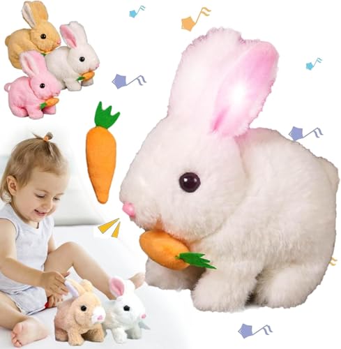 Accrue Bunby - My Realistic Bunny Toy, Realistic Bunny Toy Can Jumping, Twitching, and Shaking Ears, Vitality Bliss Bunny That Moves Glowing Ears & Carrot (White) von Accrue