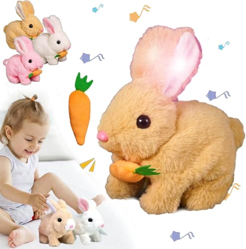 Accrue Bunby - My Realistic Bunny Toy, Realistic Bunny Toy Can Jumping, Twitching, and Shaking Ears, Vitality Bliss Bunny That Moves Glowing Ears & Carrot (Yellow) von Accrue