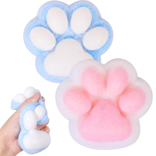 Accrue Cat Paw Squishy Big, Christmas Squishy Big Cat Paw Silicone Squeeze Toys,Cute Soft Fidget Toys Squeeze Toys for Stress Relief (White+Blue) von Accrue