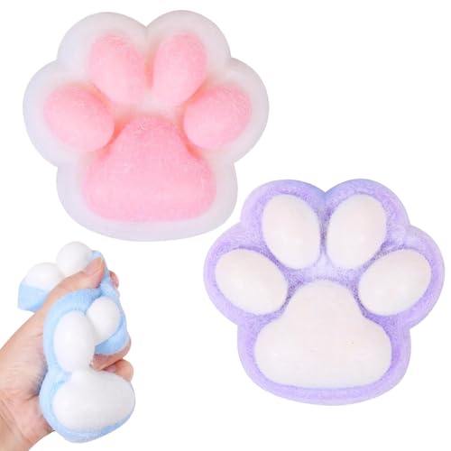 Cat Paw Squishy Big, Christmas Squishy Big Cat Paw Silicone Squeeze Toys,Cute Soft Fidget Toys Squeeze Toys for Stress Relief (White+Purple) von Accrue