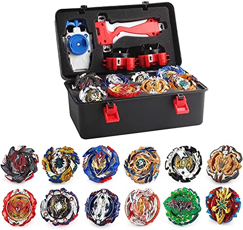 Kreiselspielzeug Burst Turbo Set, 12 Stück Kampfkreisel Gyros Burst, 4D Fusion Modell Metall Masters Speed Kreisel Geschenk Mit Launcher, Koffer Und Zubehör Für Kinder (A) von Acebwhtoy