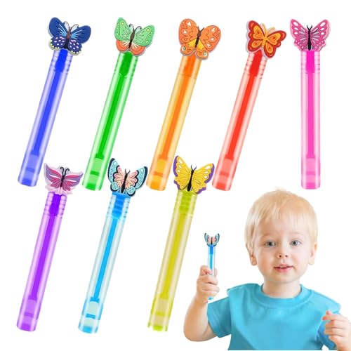 Aceirropy Bubble -Zauberstäbe für Kinder, Bubbles Party Gefälligkeiten | 8 Stücke Cartoon Butterfly Bubble Stick Tube,Kinderbadezeitspielzeug, Goodie -Taschen Stuffers, Foto -Requisiten für von Aceirropy