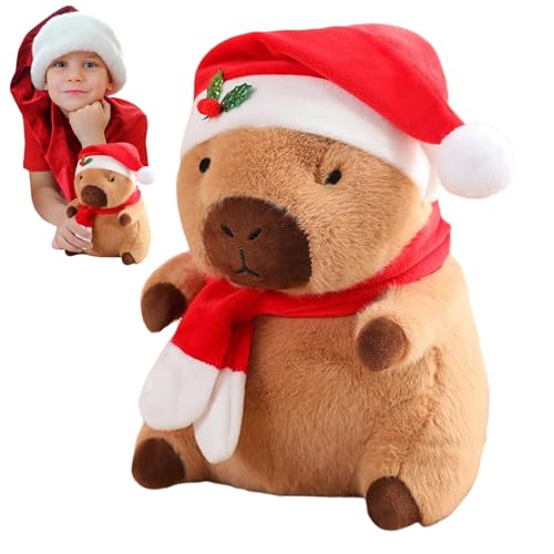 Aceirropy Gefülltes Capybara, Capybara Stofftier - Cartoon-Tier-Stoffkissen mit Weihnachtsmütze,Weiches Weihnachtsplüschpuppenspielzeug, Kindergarten-Heimdekoration, Stofftierplüsch für Freundinnen, von Aceirropy